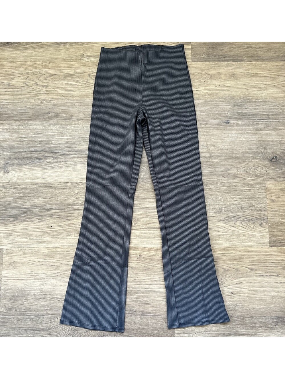 Papaya Pinstripe High Waist Flare Pants (S) Charcoal Grey Pull On Stretch Pants